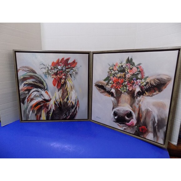 NEW Cow Rooster Painting Print Wall Art By Ed Brodsky Rustic Home Farmhouse - Picture 9 of 9
